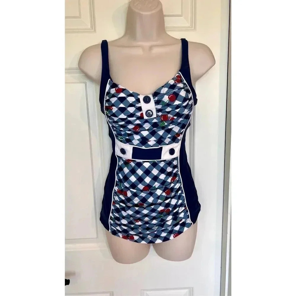 Modcloth Women’s Small Susan Cherry Swimwear One Piece Bathing Suit‎ Lined